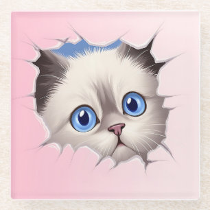 Dessous-de-verre En Verre Cute Peeking Ragdoll Chat