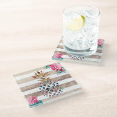 Dessous-de-verre En Verre Cute Pineapple or rayé design (Incliné)