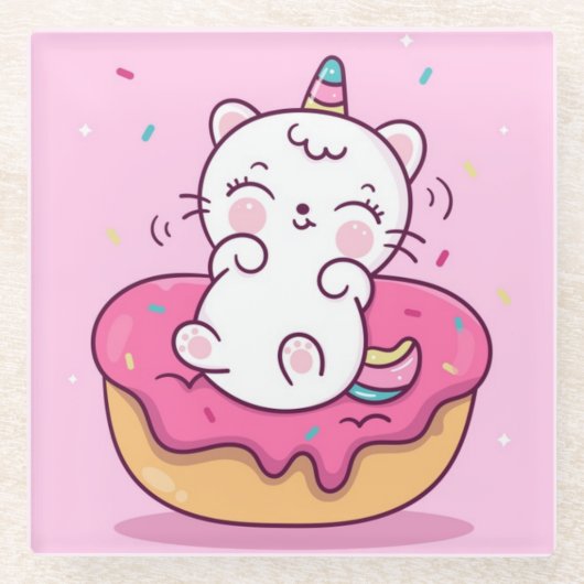Dessous-de-verre En Verre Cute Unicorn Chat (Devant)