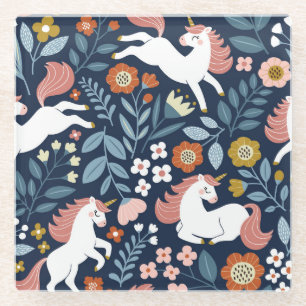 Dessous-de-verre En Verre Cute Unicornes Floral Vintage Motif