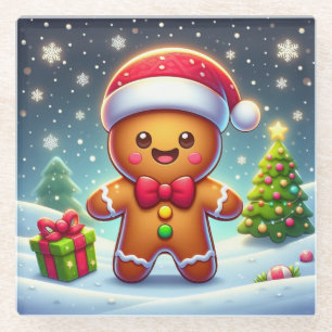 Dessous-de-verre En Verre Cute Whimsical Noël/homme en pain d'épices d'hiver