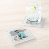 Dessous-de-verre En Verre Cyan Red Leaf (Incliné)