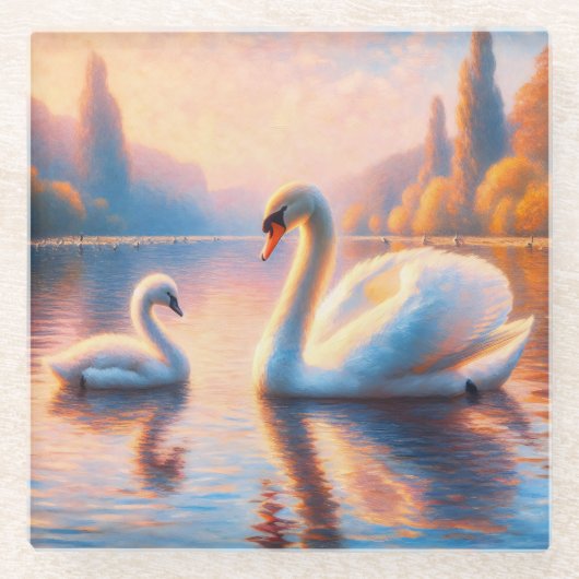 Dessous-de-verre En Verre Cygnet et cygne (Devant)