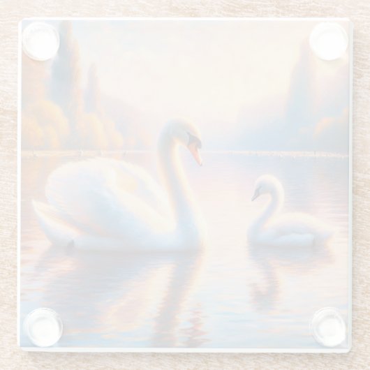 Dessous-de-verre En Verre Cygnet et cygne (Dos)