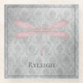 Dessous-de-verre En Verre Damas de libellule rose (Devant)