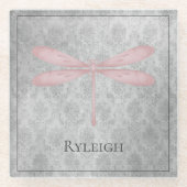 Dessous-de-verre En Verre Damas de libellule rose (Devant)