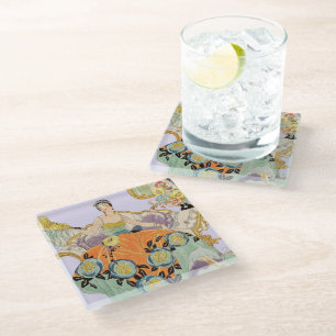 Dessous-de-verre En Verre Dame Art Déco Festive