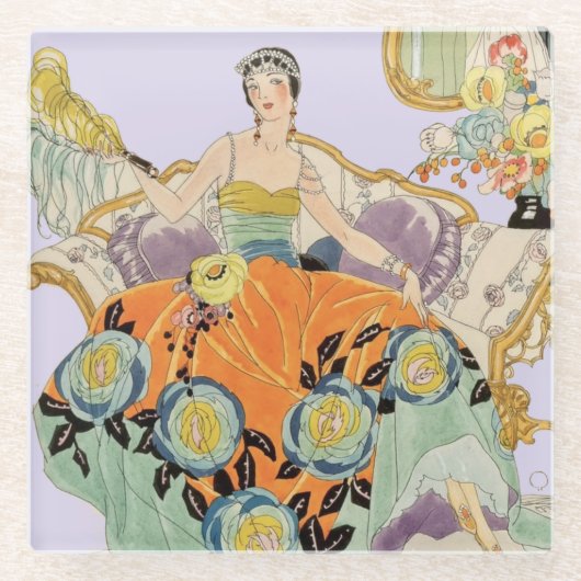 Dessous-de-verre En Verre Dame Art Déco Festive (Devant)