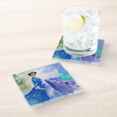 Dessous-de-verre En Verre Dame en Robe Bleue - Peinture aquarelle (Incliné)