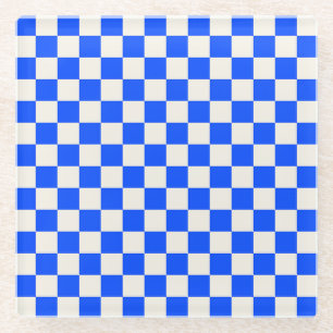 Dessous-de-verre En Verre Damier cobalt et crème