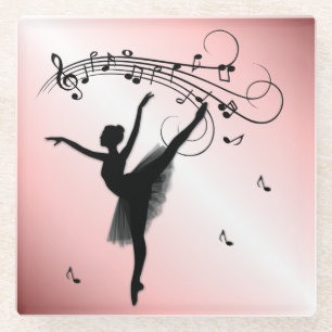Dessous-de-verre En Verre Danse Extraordinaire Ballerina avec musique rose