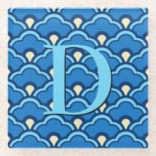 Dessous-de-verre En Verre Déco pétoncles chinois, bleu océan et Indigo