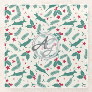 Dessous-de-verre En Verre Décor de Noël Monogramme Cerf Fougère Art Populair