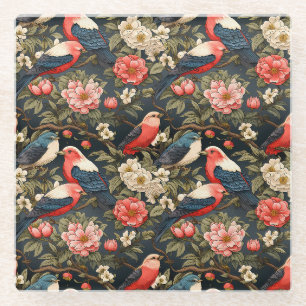 Dessous-de-verre En Verre Décor élégant Vintage Oiseaux & Fleurs Motifs