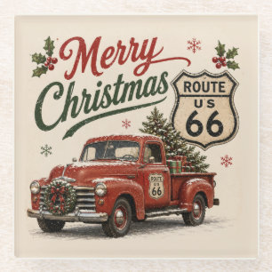 Dessous-de-verre En Verre Décoration de boisson de vacances Route 66 Rétro