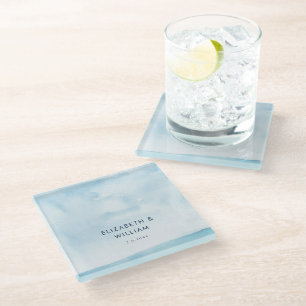 Dessous-de-verre En Verre Décoration de mariage moderne aquarelle bleue