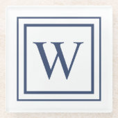 Dessous-de-verre En Verre Deep Navy And White Square Border Monogram  (Devant)