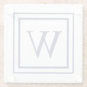 Dessous-de-verre En Verre Deep Navy And White Square Border Monogram  (Dos)