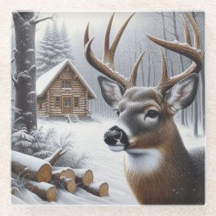Dessous-de-verre En Verre Deer d'hiver/Buck art