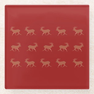Dessous-de-verre En Verre Deer Walking Festive Motif Rouge Brown Arrière - p