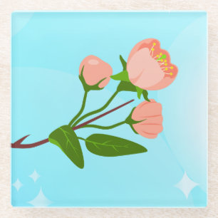 Dessous-de-verre En Verre Dégradé du ciel bleu avec branche de ressort fleur