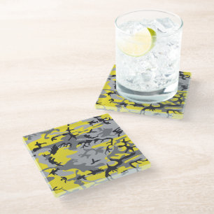 Dessous-de-verre En Verre Déguisement camouflage jaune et gris, Militaire, A