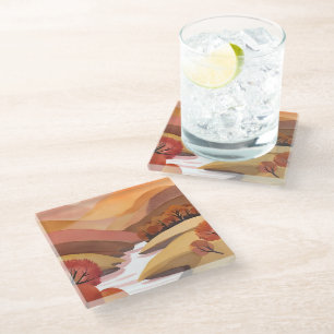 Dessous-de-verre En Verre Demeure d'Automne   Paysage aquarelle de feuillage