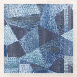 Dessous-de-verre En Verre Denim Urban : Patchwork à rayures détendues.