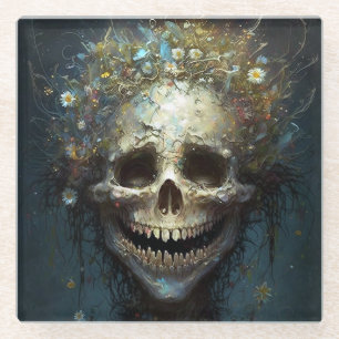 Dessous-de-verre En Verre Déplaisant Crâne gothique Imaginaire foncé Art Des
