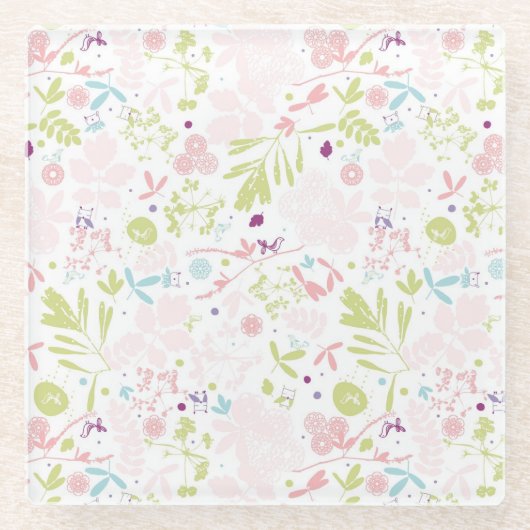 Dessous-de-verre En Verre déploiement de motif floral (Devant)