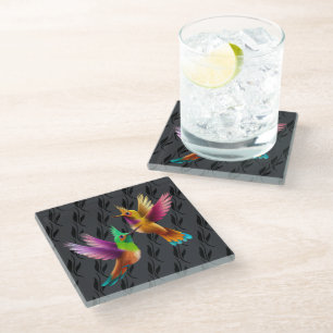 Dessous-de-verre En Verre Des colibris à crête colorée en vol