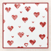 Dessous-de-verre En Verre Design Coeurs Plaidés Rouge (Devant)