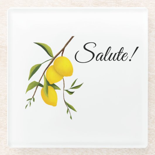 Dessous-de-verre En Verre Design de branche de citron avec Salute ! (Devant)