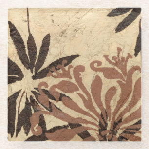 Dessous-de-verre En Verre Design de crayon floral avec Feuilles tawny