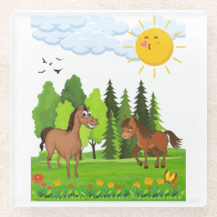 Dessous-de-verre En Verre Design de petits chevaux pour les enfants