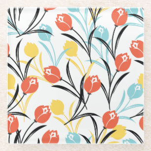 Dessous-de-verre En Verre Design floral Motif de Tulipe en blanc