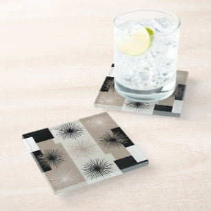 Dessous-de-verre En Verre Design Minimaliste Éclaté de Starburst Beige Blanc