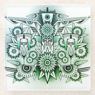 Dessous-de-verre En Verre Design tribal teinte verte