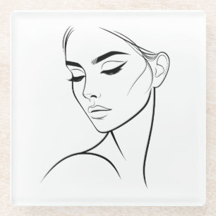 Dessous-de-verre En Verre Dessin à visage féminin d'une ligne no3