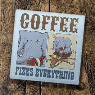 Dessous-de-verre En Verre Dessin animé de l'éléphant drôle : le café règle t