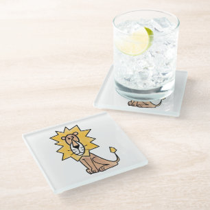 Dessous-de-verre En Verre dessin animé mignon lion enfants rétro safari jung