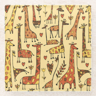 Dessous-de-verre En Verre Dessin De Giraffe, Amusant Design Sans Fil.
