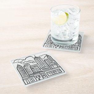 Dessous-de-verre En Verre Dessin du stylo Skyline de la ville