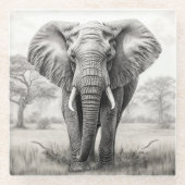 Dessous-de-verre En Verre Dessin d'un crayon d'éléphant africain (Devant)