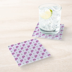 Dessous-de-verre En Verre Dessous de verre à motif de roses et feuilles mage