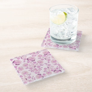 Dessous-de-verre En Verre Dessous de verre à motif floral bleu clair