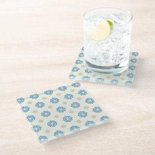 Dessous-de-verre En Verre Dessous de verre à motif floral bleu cobalt vintag