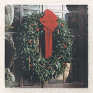 Dessous-de-verre En Verre Dessous de verre avec couronne de Noël