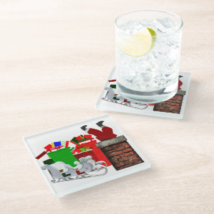 Dessous-de-verre En Verre Dessous de verre blanc de Père Noël coincé