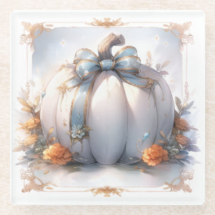 Dessous-de-verre En Verre Dessous de verre Citrouilles d'automne en Dusty Bl